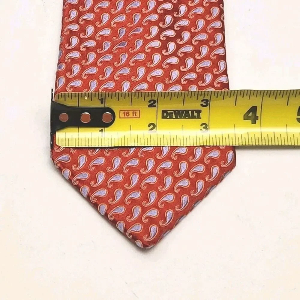 Ike Behar New York Tie Red Blue Paisley Men's 100% Silk Necktie Hand Tailored